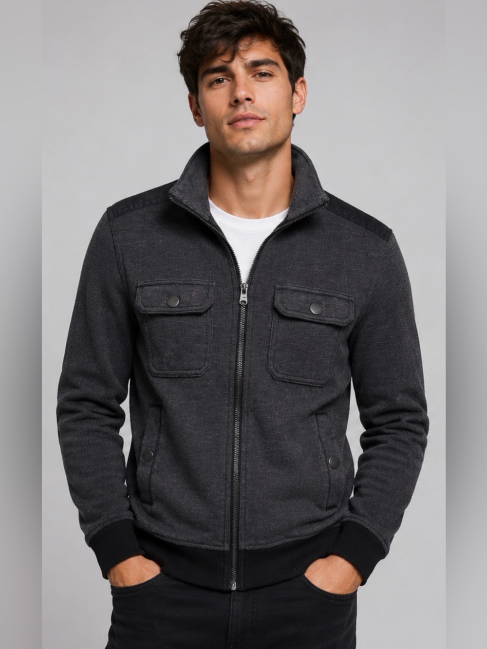 Marc Anthony Men's Full-Zip Military-Inspired Fleece Jacket/Sweater Size S